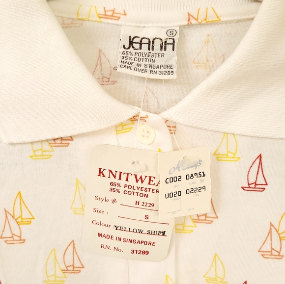 Vintage 80's Jeana Sailboat Collared T Shirt S NWT - Picture 4 of 7